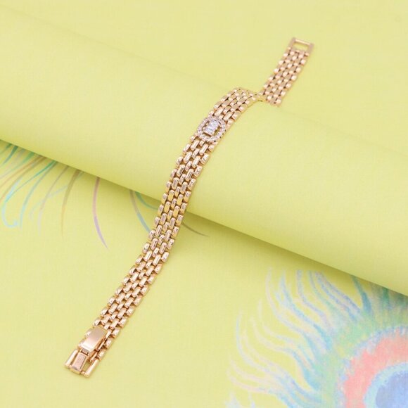 "Elegant Rose Gold Bracelet with Sparkling Central Crystal Accent, XPBL0935 - Picture 2 of 12